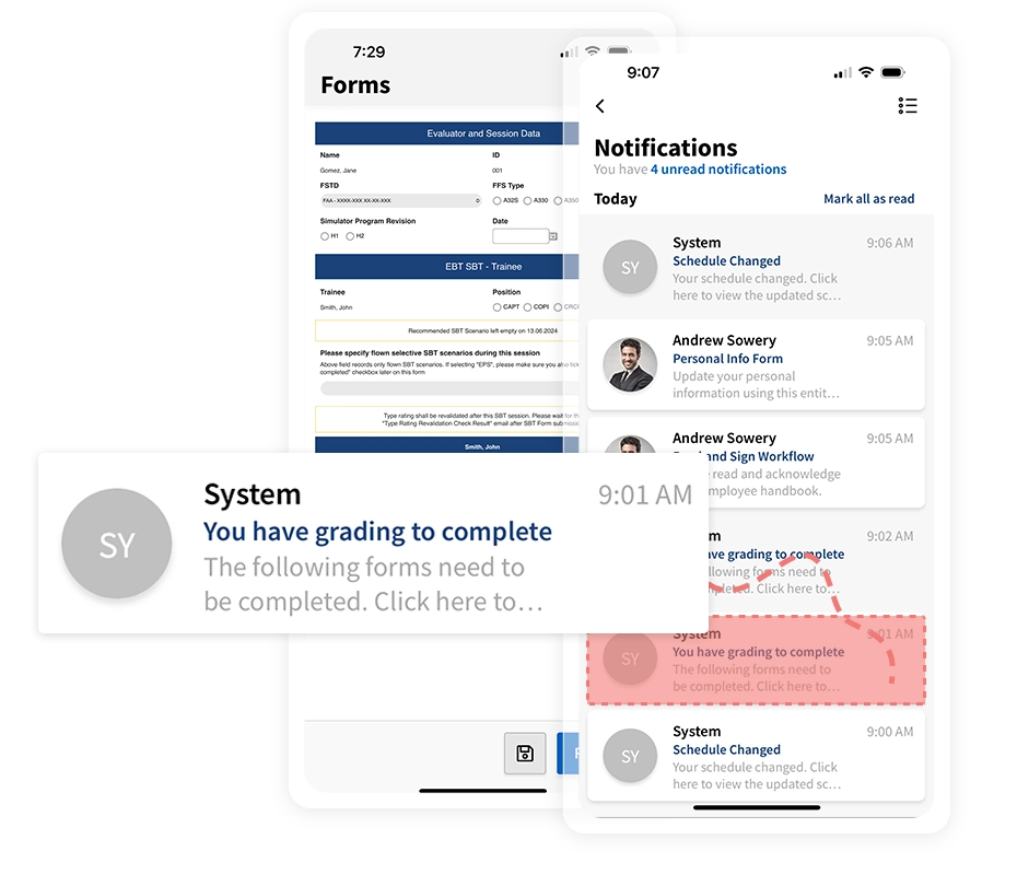 Electronic Grading Forms for Aviation Training